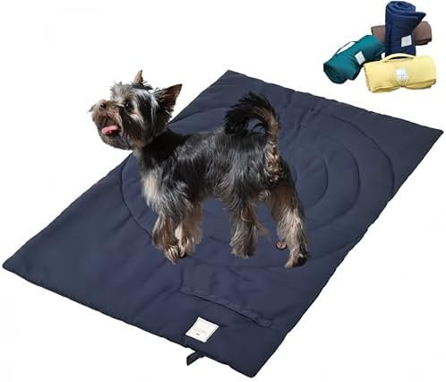 Foldable Waterproof Dog Mat | 37.4"x25.6" Portable Camping Travel Bed with Handle | All-Breed Training Pad, Machine Washable | Blocks Moisture, Easy Clean for Outdoor Adventures (Blue)