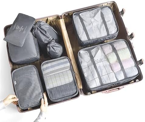 8 Set Packing Cubes for Suitcases Travel Luggage Packing Organizers,Travel Essentials Accessories Luggage Organizer with Shoe Bag Tioletry/Laundry Bag(Grey) - Image 7