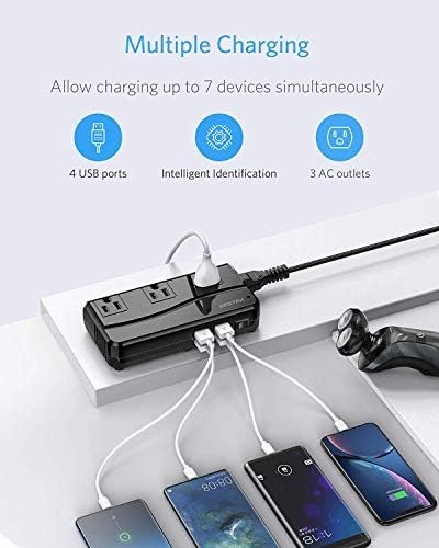 BESTEK Universal Travel Adapter 100-220V to 110V Voltage Converter 250W with 6A 4-Port USB Charging 3 AC Sockets and EU/UK/AU/US/India Worldwide Plug Adapter (Black) - Image 4