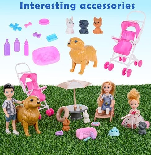 Dolls Family Playset with Baby Stroller Set- 6 People, Pets & Accessories for 3-12 Years Old | Toddler Gift with Pregnant Mom, Dad, 3 Kids, Dogs, and Interactive Play - Image 4