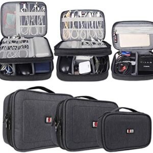 BUBM 3pcs Double Layer Electronic Organizer, Travel Gadgets Bag for Cables, External Flash Drive, Mouse, Memory Card, Power Bank and More, Compact and Multi-purpose, Black