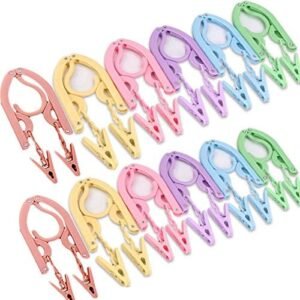 YOUOWO 12 Pcs Travel Hangers with 24 Pcs Clips,Portable Foldable Clothes Hangers for Scarves Suits Trousers Pants Shirts Socks Underwear