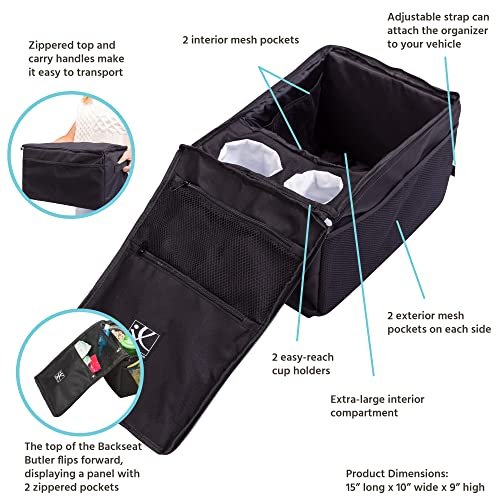 J.L. Childress Backseat Butler Car Seat Organizer for Kids - Essential Car Ride Accessories for Travel & Road Trips, Storage Organization for Front, Back, & Passenger Seats, 10 Pockets - Black - Image 2