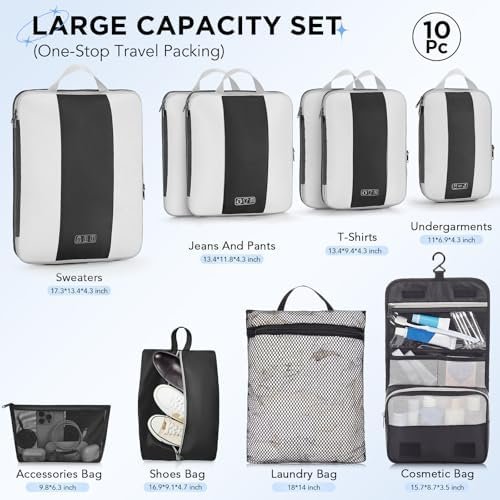 10 Set Compression Packing Cubes for Travel Essentials,Compressible Expandable Packing Cubes for Suitcase,OlarHike Luggage Organizer Bags for Travel,Handy Helper for Organizing Clothes(Black) - Image 2
