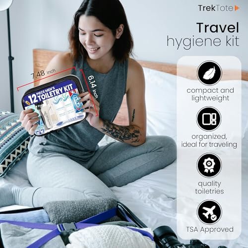 Trektote Travel Toiletry Kit For Men – 12 Piece Set Of Travel Size Toiletries, TSA Compliant, Travel Essentials, Includes Shampoo And Conditioner, Body Wash, Toiletry Bag & More - Image 5