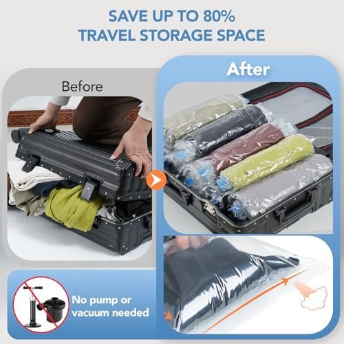 Compression Bags for Travel- Travel Essentials 10 Pack Space Saver Bags No Vacuum or Pump Needed Vacuum Storage for Clothing- Home Packing Organizers Blue - Image 2