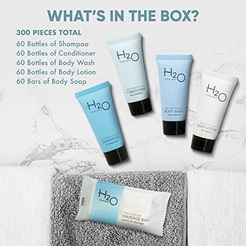 H2O Therapy Hotel Soaps & Toiletries Bulk Set | 1-Shoppe Amenities Kit | 0.85oz Shampoo & Conditioner, Body Wash, Lotion, 1oz Bar Soap | Travel Size | 300 Pieces - Image 3