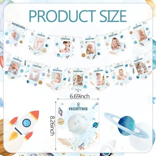 Oudain First Trip Around The Sun Photo Banner for Boys First Trip Around The Sun Birthday Decorations Baby Picture Banner Garland for Newborn to 12 Months' Boy Outer Space Theme 1st Party Supplies - Image 2