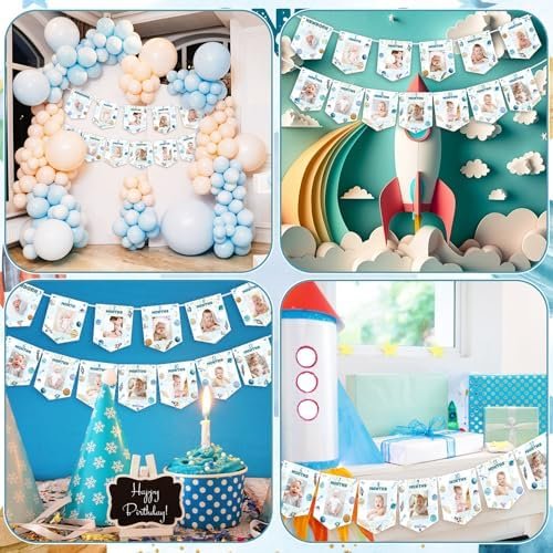 Oudain First Trip Around The Sun Photo Banner for Boys First Trip Around The Sun Birthday Decorations Baby Picture Banner Garland for Newborn to 12 Months' Boy Outer Space Theme 1st Party Supplies - Image 6