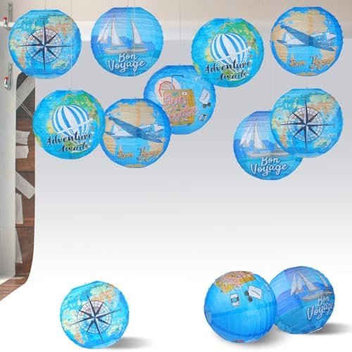 Panelee 12 Pcs Travel Around The World Party Decorations Bon Voyage Paper Hanging Lanterns 8 Inch Adventure Travel Round Paper Lanterns for Office Classroom Party Decorations Supplies Indoor Outdoor - Image 5