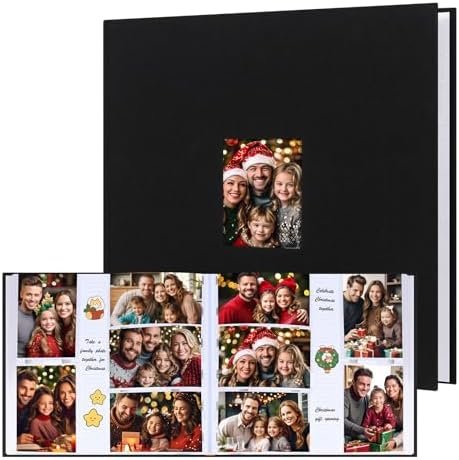 Photo Album 4x6 600 Photos with Writing Space,4 x 6 Photo Book Linen Cover with Front Window, 4x6 Picture Album, 600 Photos Photo Album Book for Wedding Kids Travel Family Baby Pictures (Black)