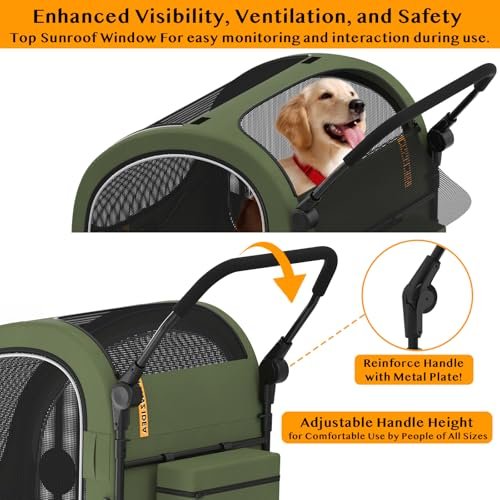 PAWZIDEA Dog Stroller for Large Dogs, Collapsible Pet Stroller with Detachable Carrier, Portable Dog Crate for Car Seat, Adjustable Handle, All-Terrain 9” Wheels, Ideal for Travel & Outdoor Adventures - Image 7