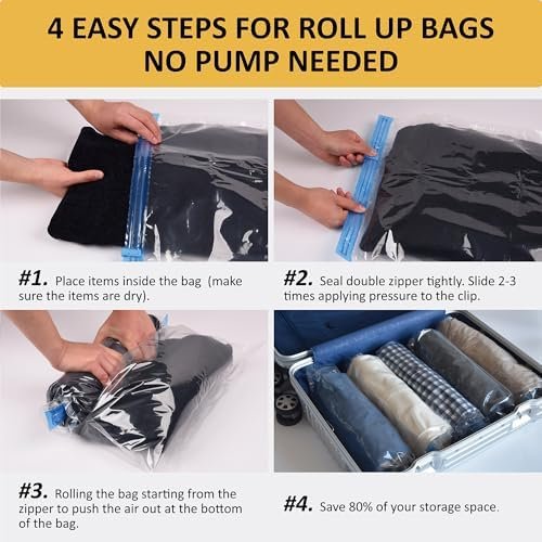Compression Bags for Travel - Travel Essentials - 12 Pack Space Saver Bags - No Vacuum Needed - Compression Packing Bags for Cruise Accessories - Image 6