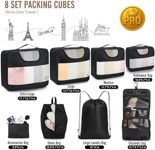 Veken 10 Set/8 Set Packing Cubes for Travel Essentials, Suitcase Organizer Bags in 4 Sizes, Carry-On Luggage Accessories with Large Laundry & Toiletry Bag, Must-Have for Airplane, Road Trip & Camping - Image 2