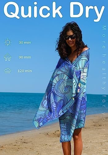 Microfiber Thin Lightweight Beach Towel Sand Free Quick Dry Absorbent Compact Towels for Swimming Pool Camping Beach Accessories Large Easy Pack Travel Things for Vacation Essentials Adult Gift - Image 5