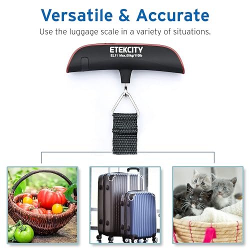 Etekcity Luggage Scale, Digital Weight Scales for Travel Accessories Essentials Suitcases , Portable Handheld Scale with Temperature Sensor, Rubber Paint, 110 Pounds, Battery Included - Image 3