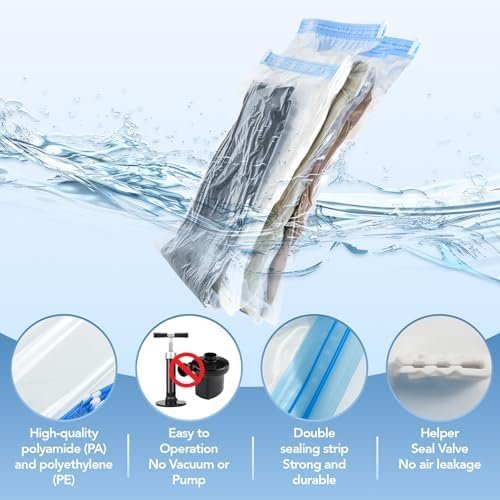 Compression Bags for Travel- Travel Essentials 10 Pack Space Saver Bags No Vacuum or Pump Needed Vacuum Storage for Clothing- Home Packing Organizers Blue - Image 3