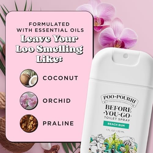 Poo~Pourri Beach Bum Before-You-Go Pocket Air & Toilet Freshener Coconut, Orchid, & Toasted Praline Spray – Instantly Works to Trap Bathroom Odor – Plant Based Ingredients & Essential Oils - Image 7