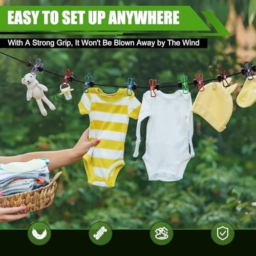 2 Pack Camping Clothesline Portable 12 Clothespins, Camping Accessories Travel Clothesline for Outdoor Indoor, Retractable Clothes Line Elastic Clothesline for Camper Hotel Room - Image 5