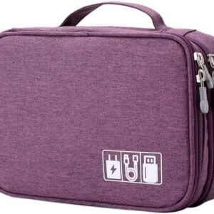 mygreen Electronics Travel Organizer Storage Bag, Double Layer Universal Traveling Gear Accessories Carrying Cover Pouch for iPad Mini Cables Phone Chargers Adapter Flash Hard Drive and More Purple