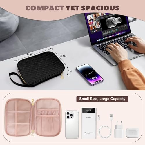 Electronics Organizer Travel Case, Charger Bag Cord Organizer Travel, Compact Tech Pouch Cable Organizer Bag for Charger, Cords, Phone, Headphones, Flash Drive, SD Card (Black, Small-Single Layer) - Image 4