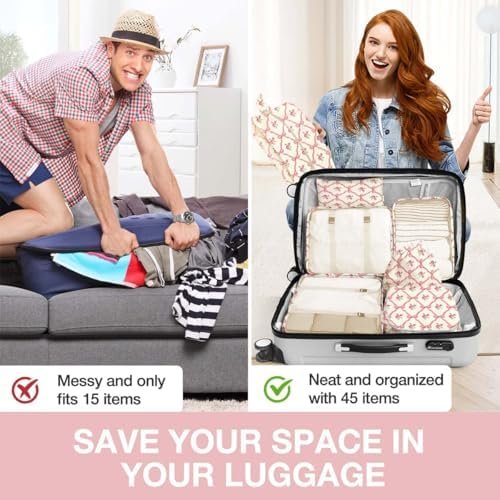 8 Set Packing Cubes for Suitcases,Packing Cube with Shoe, Cosmetics, Clothing, and Accessories Bags Packing Cubes for Travel Luggage Organizer Women Men(Bow Flowers) - Image 6