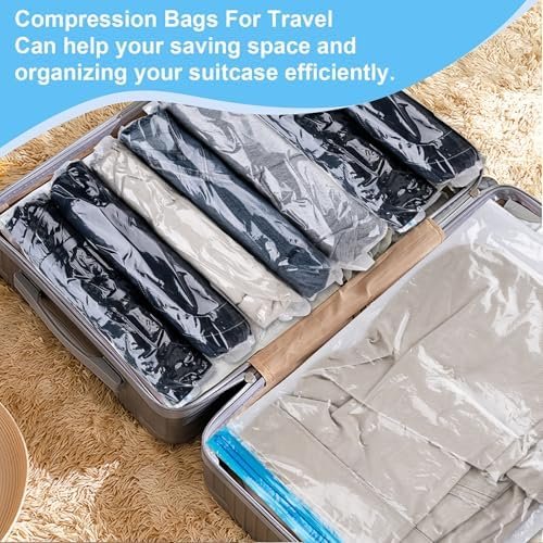 Compression Bags for Travel, 10 PCS Space Saver Bags, Hand Roll Vacuum Packing Bags for Travel, No Vacuum Needed, (3 Large, 3 Medium, 4 Small), Clothing, Luggage, Home Organizers Storage Bags - Image 5