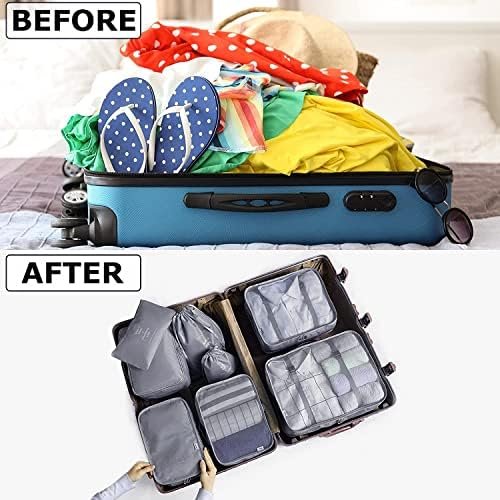 8 Set Packing Cubes for Suitcases Travel Luggage Packing Organizers,Travel Essentials Accessories Luggage Organizer with Shoe Bag Tioletry/Laundry Bag(Grey) - Image 3