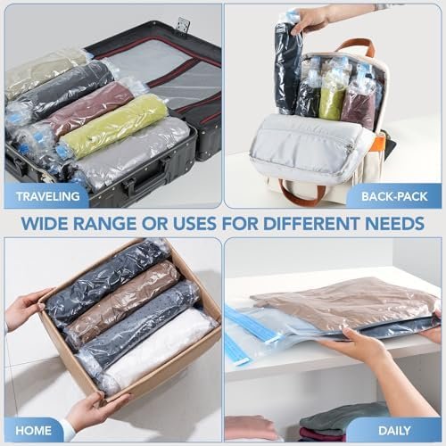 Compression Bags for Travel- Travel Essentials 10 Pack Space Saver Bags No Vacuum or Pump Needed Vacuum Storage for Clothing- Home Packing Organizers Blue - Image 6