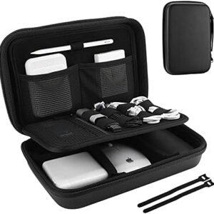 ProCase Hard Travel Electronic Organizer Case for MacBook Power Adapter Chargers Cables Power Bank Apple Magic Mouse Apple Pencil USB Flash Disk SD Card Small Portable Accessories Bag -Black, L