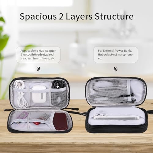 Universal Cable Organizer - Electronics Accessories Bag for Charger, Phone, Memory Card - Travel Gadget Bag - Black - Image 2