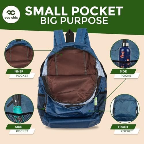 ECO CHIC Hiking Lightweight Packable Backpack - Foldable Daypack for Travel & Hiking & Outdoor Adventures - Waterproof Backpack from Recycled Materials (Thistle Purple) - Image 6