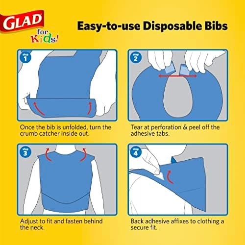 Glad for Kids Shark Paper Disposable Bibs with Crumb Catcher for Feeding - Absorbent and Leakproof Eating and Travel Must Haves for Mess-Free Meals, 30 Count - Image 6