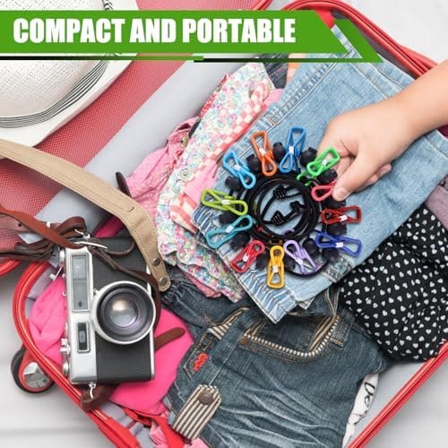 2 Pack Camping Clothesline Portable 12 Clothespins, Camping Accessories Travel Clothesline for Outdoor Indoor, Retractable Clothes Line Elastic Clothesline for Camper Hotel Room - Image 6