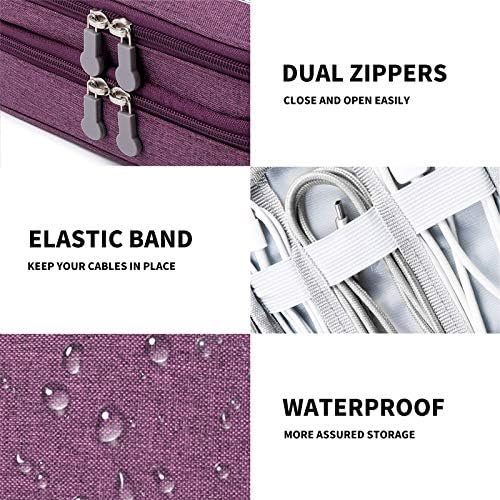 mygreen Electronics Travel Organizer Storage Bag, Double Layer Universal Traveling Gear Accessories Carrying Cover Pouch for iPad Mini Cables Phone Chargers Adapter Flash Hard Drive and More Purple - Image 7