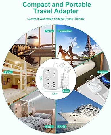 European Travel Plug Adapter, Alitayee EU/UK/US Travel Power Strip with 3 Outlets 3 USB Ports, International Universal Plug Adapter with 3ft Extension Cord to EU UK Italy Spain France Germany Cruise - Image 7