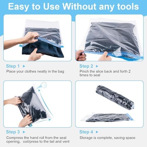 Compression Bags for Travel, 10 PCS Space Saver Bags, Hand Roll Vacuum Packing Bags for Travel, No Vacuum Needed, (3 Large, 3 Medium, 4 Small), Clothing, Luggage, Home Organizers Storage Bags - Image 6