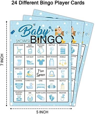 5"x7" Blue Baby Shower Bingo Cards (24 Kinds), Baby Shower Party Favors for Adult, Road Trip Activities, Travel Bingo, Family Outdoor Party Activity -004 - Image 3