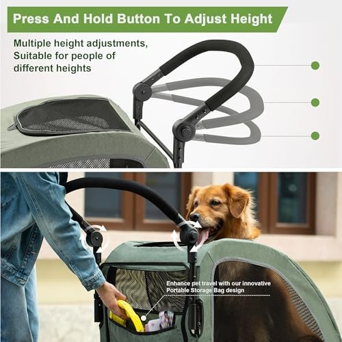 Large Dog Stroller - Dual Entry Safety Folding Pet Stroller with Adjustable Handle, All-Terrain 4-Wheel, 160 lbs Weight Capacity for Travel & Outdoor Adventures - Green - Image 6