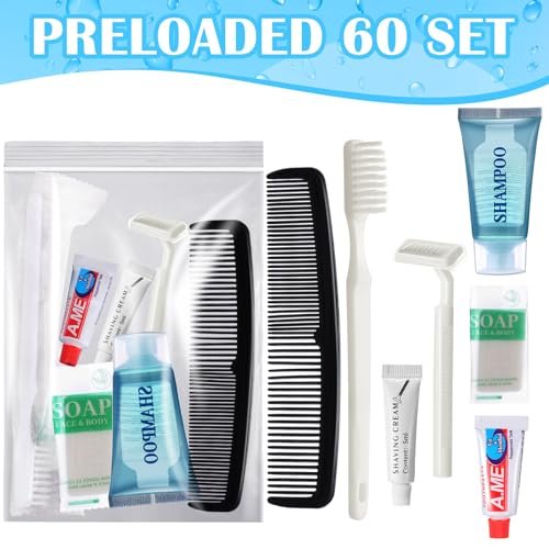 60 Set Travel Convenience Toiletry Kit Bulk Basic Toiletry Kits Travel Size Homeless Personal Hygiene Kit Homeless Care Package Supplies with Reusable Toiletry Bag for Men Charity - Image 3