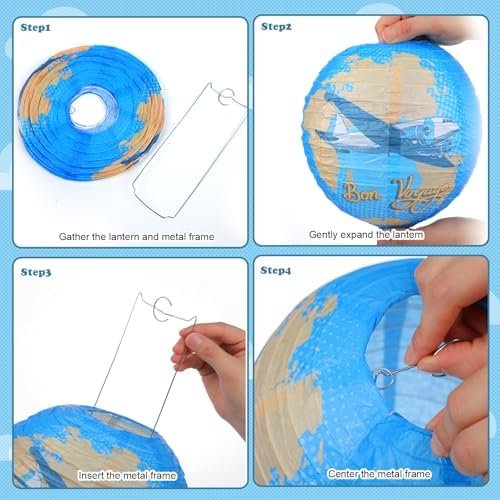Panelee 12 Pcs Travel Around The World Party Decorations Bon Voyage Paper Hanging Lanterns 8 Inch Adventure Travel Round Paper Lanterns for Office Classroom Party Decorations Supplies Indoor Outdoor - Image 3
