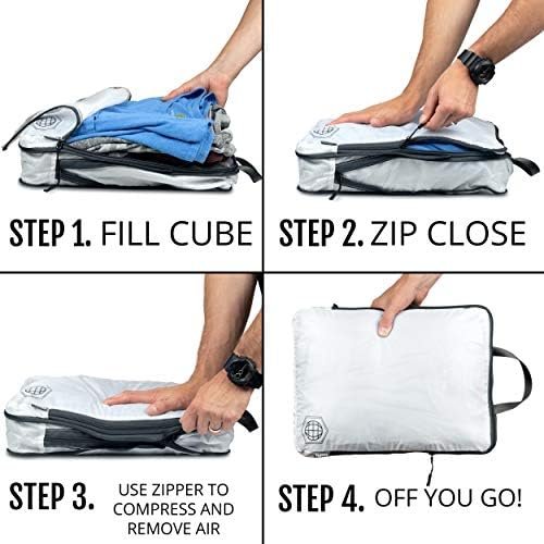 Large Compression Packing Cubes 6 Piece Set for Travel with Lightweight Laundry Bag for Carry-On Suitcase by TRIPPED Travel Gear (White) - Image 3