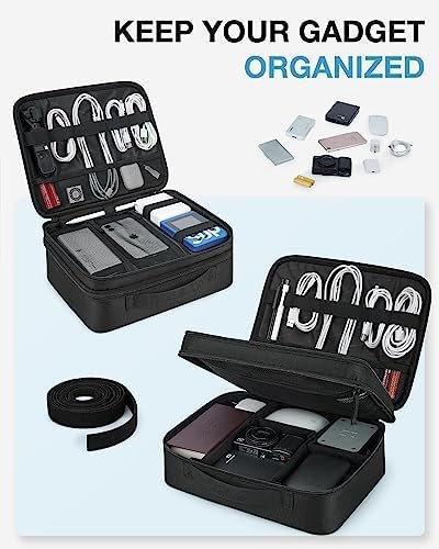 BAGSMART Cable Organizer Bag, Travel Electronics Organizer with Adjustable Divider, Tech Bag Carrying Case, Storage Bag Sturdy Tool Case with Handle for Cellphone Cord Electronics Accessories, Black - Image 3