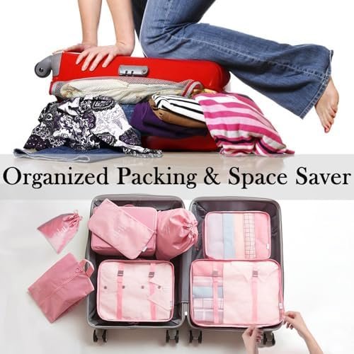 8 Pieces Mesh Packing Cubes for Travel, Luggage Packing Organizers Bags Set, Travel Essentials Suitcases Accessories with Laundry Bag, Storage Shoe Bag, Clothing Underwear Bag (Pink, 8 set) - Image 2