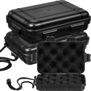2 Pcs Small Waterproof Case with Foam Insert, 5.2 x 3.54 x 1.46 Camping Survival Kit with Foam Secure Closure, Shockproof Plastic Hard Case Easy to Carry for Outdoor Adventures & Travel