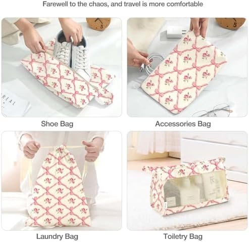 8 Set Packing Cubes for Suitcases,Packing Cube with Shoe, Cosmetics, Clothing, and Accessories Bags Packing Cubes for Travel Luggage Organizer Women Men(Bow Flowers) - Image 5