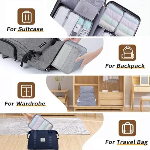 8 Set Packing Cubes for Suitcases Travel Luggage Packing Organizers,Travel Essentials Accessories Luggage Organizer with Shoe Bag Tioletry/Laundry Bag(Grey) - Image 5