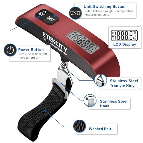Etekcity Luggage Scale, Digital Weight Scales for Travel Accessories Essentials Suitcases , Portable Handheld Scale with Temperature Sensor, Rubber Paint, 110 Pounds, Battery Included - Image 6