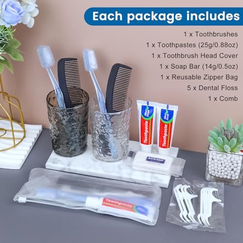 50 Sets Personal Hygiene Kit Basic Toiletry Kits Homeless Supplies Bulk for Women,Men,Travel,Charity,Business Include 50 Toothbrush, 50 Toothpaste, 50 Comb, 50 Bath Soap and 250 Floss Picks - Image 2