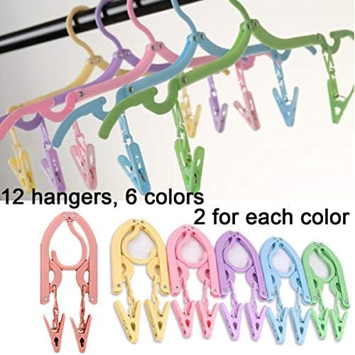 YOUOWO 12 Pcs Travel Hangers with 24 Pcs Clips,Portable Foldable Clothes Hangers for Scarves Suits Trousers Pants Shirts Socks Underwear - Image 2